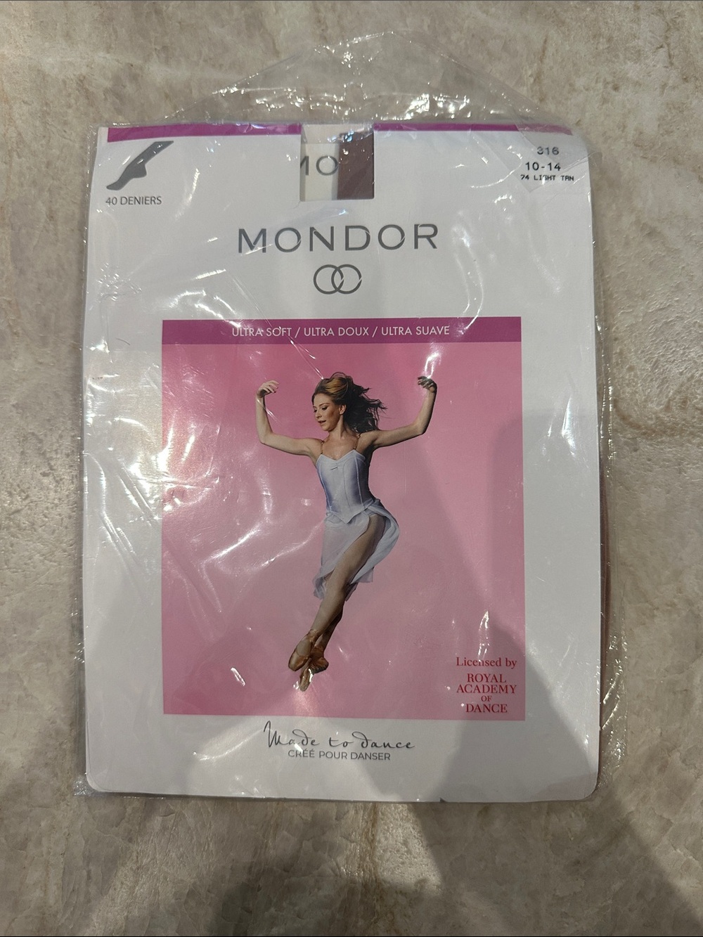 Mondor Light Tan Tights Size 10-14 NWT Dance Skating Ballet Nylon Hosiery